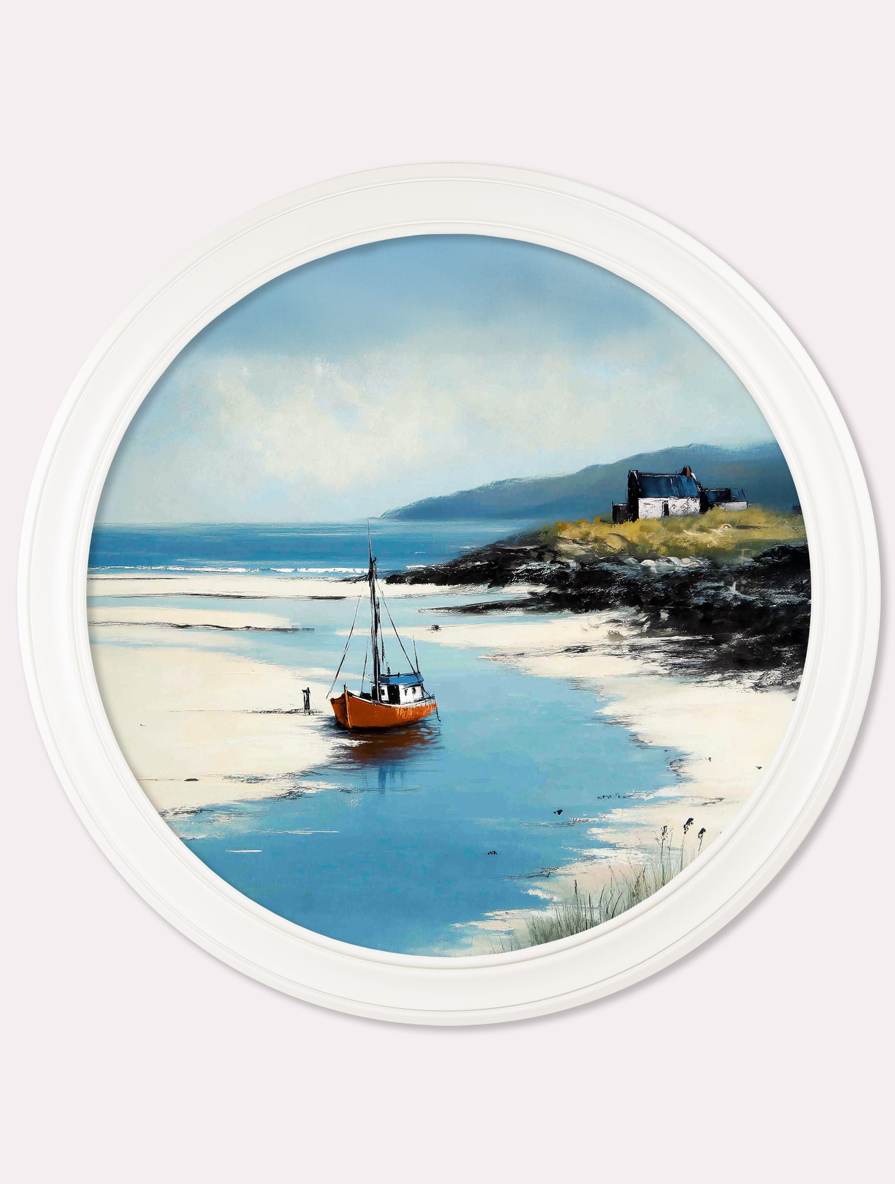 The Coastal Boat - Oxford White Round Frame - Blythe Living