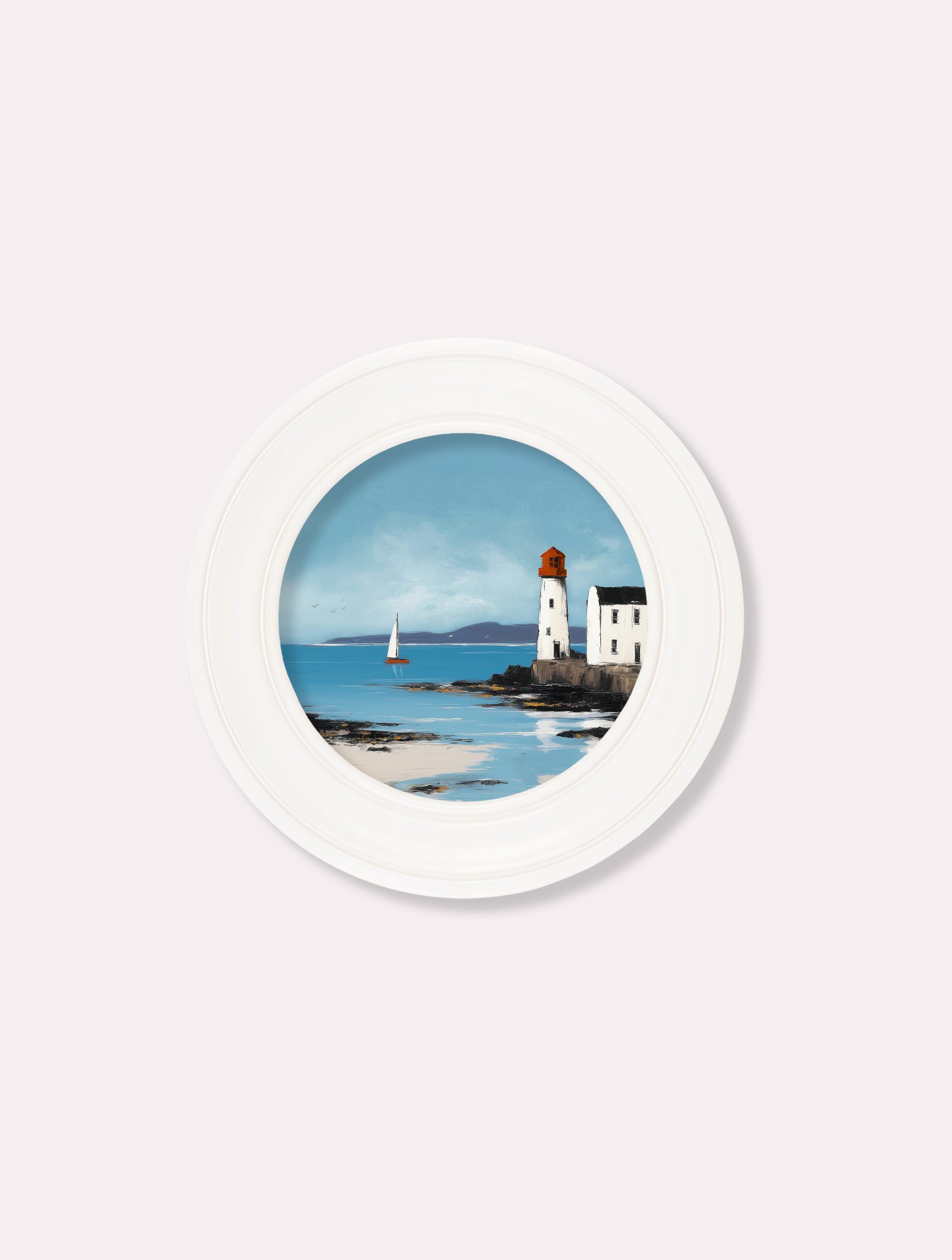 The Coastal Lighthouse - Oxford White Round Frame - Blythe Living