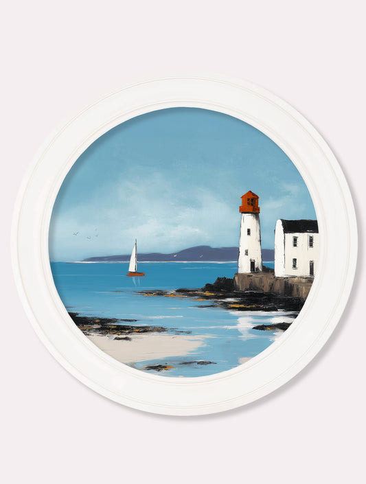 The Coastal Lighthouse - Oxford White Round Frame - Blythe Living