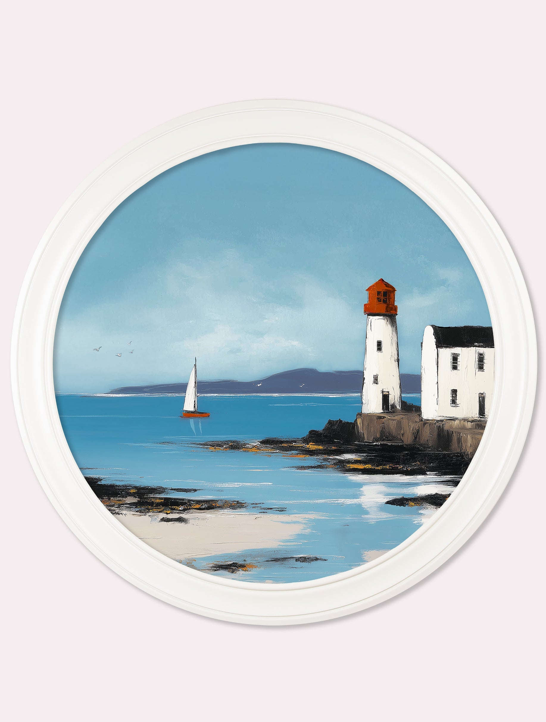 The Coastal Lighthouse - Oxford White Round Frame - Blythe Living