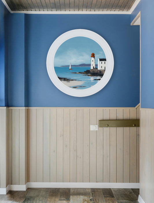 The Coastal Lighthouse - Oxford White Round Frame - Blythe Living