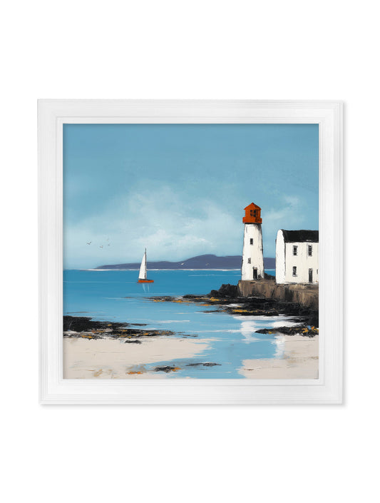 The Coastal Lighthouse - White Hurstwood Square Frame - Blythe Living