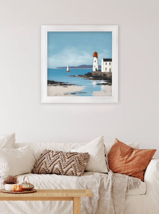 The Coastal Lighthouse - White Hurstwood Square Frame - Blythe Living