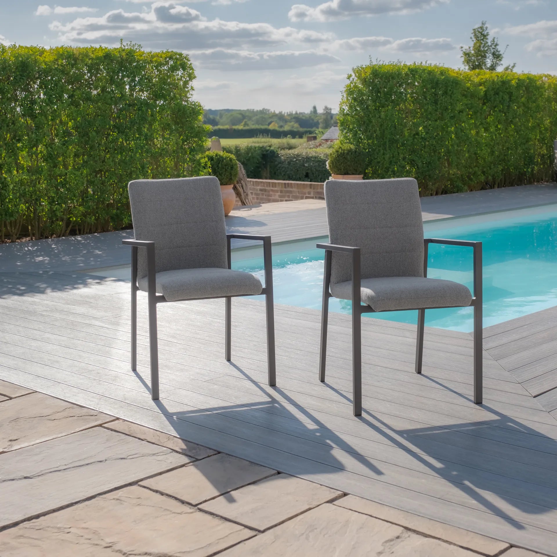 Contemporary zinc grey upholstered garden dining chairs for sale free UK delivery