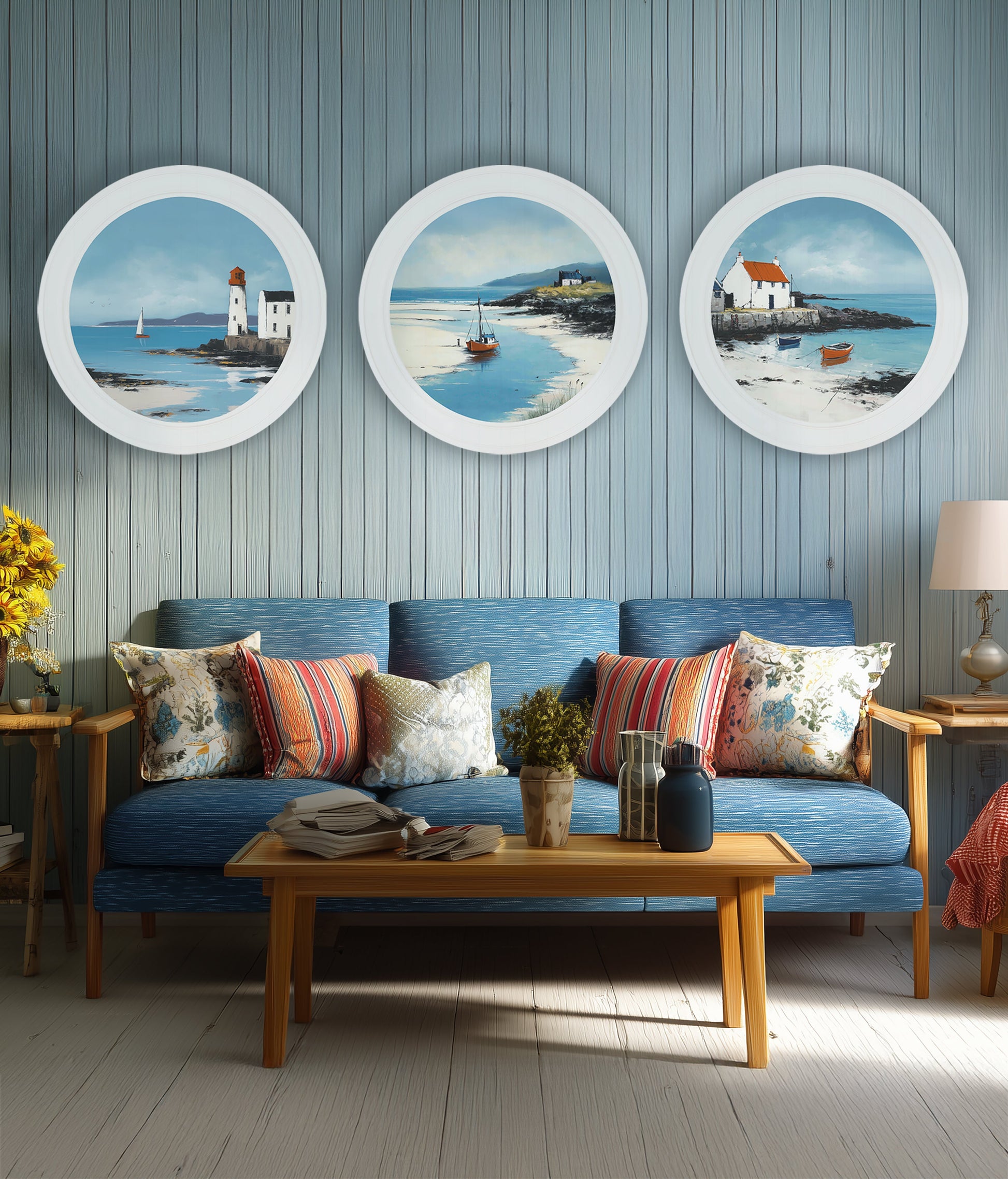 The Coastal Boat - Oxford White Round Frame - Blythe Living