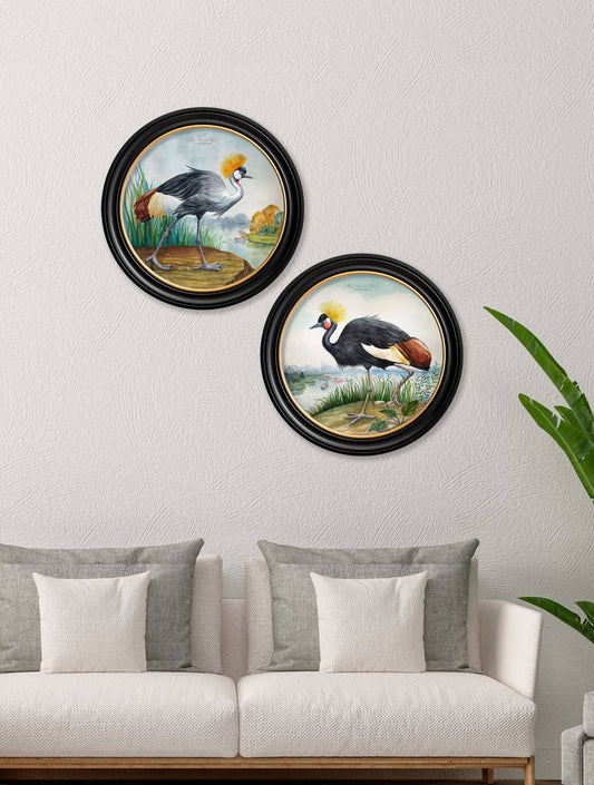 Audubon Style Cranes in Round Frames - Blythe Living