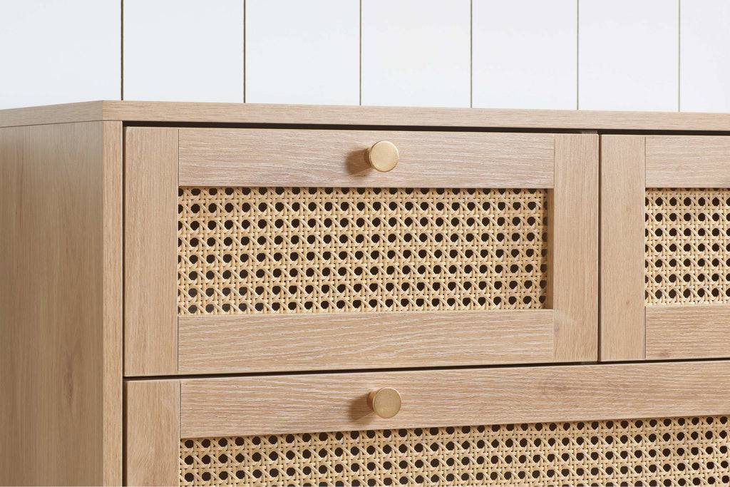 Croxley 7 Drawer Rattan Chest Oak for sale natural bedroom storage
