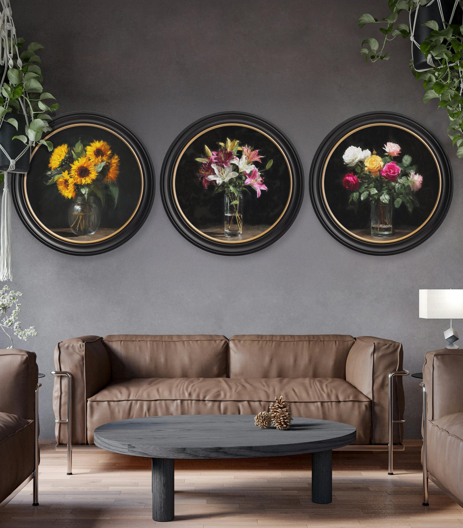 Sunflowers After Dark - Oxford Round Frame - Blythe Living