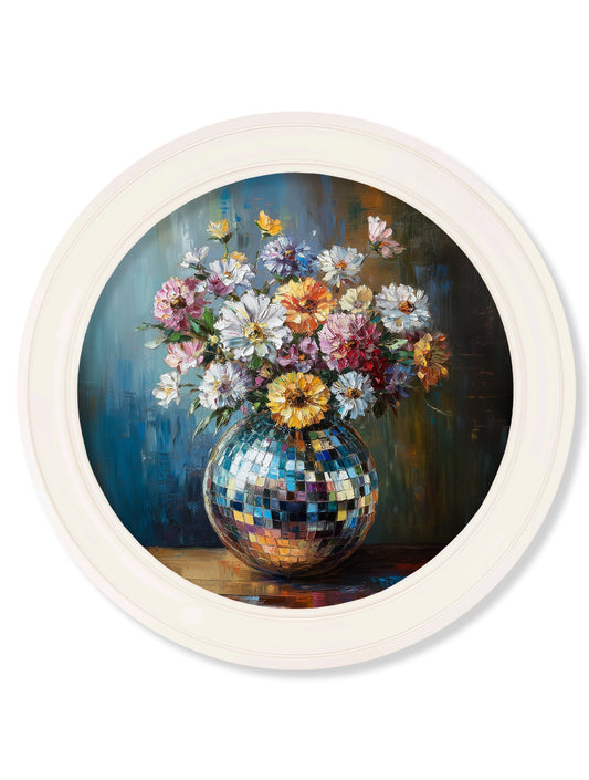 Disco Wildflowers - Oxford Strong White Round Frame - Blythe Living