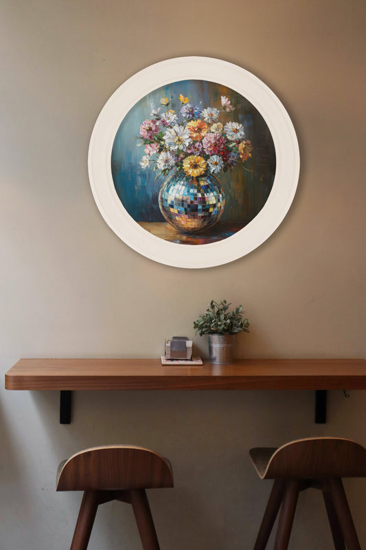Disco Wildflowers - Oxford Strong White Round Frame - Blythe Living