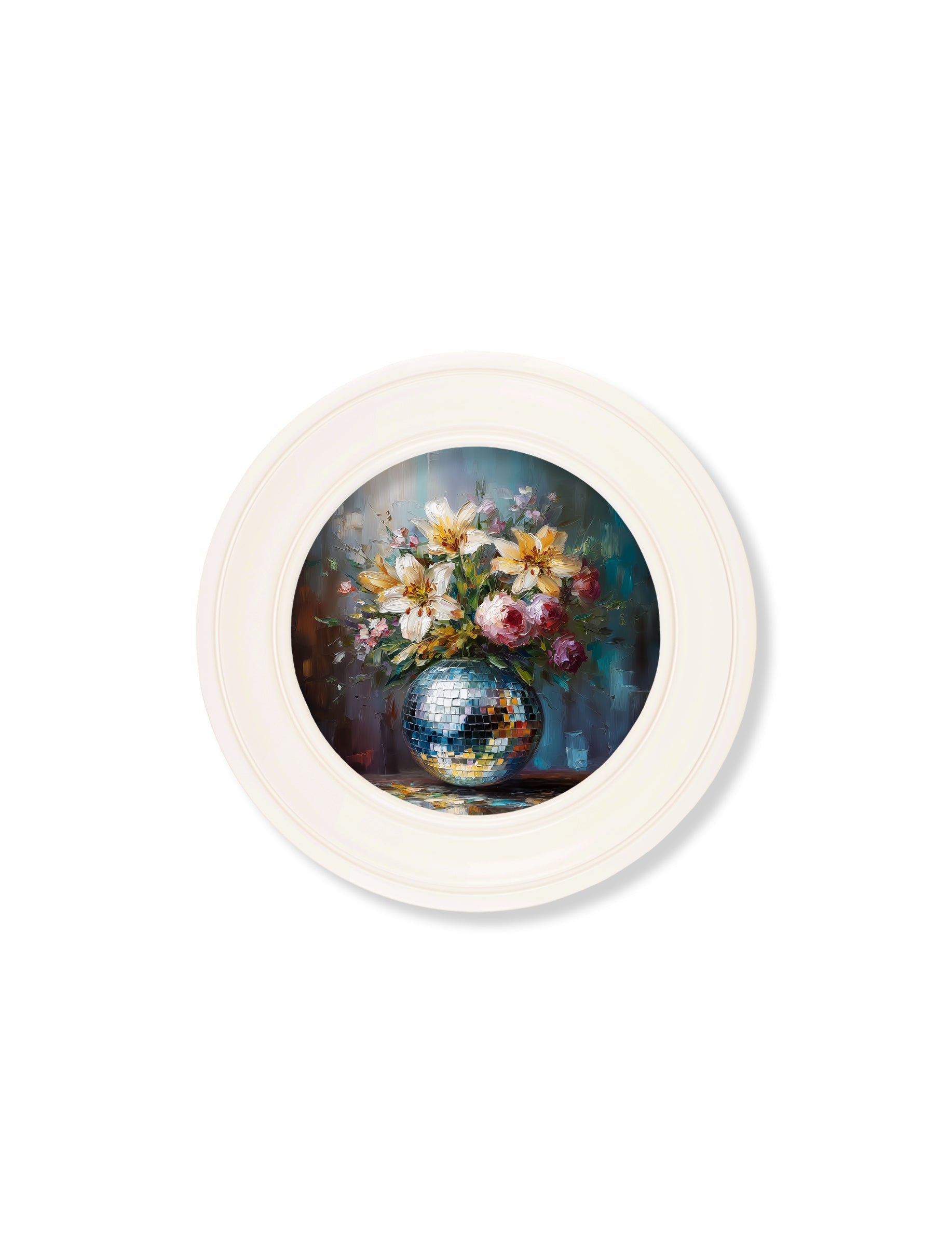 Disco Lilies & Roses - Oxford Strong White Round Frame - Blythe Living