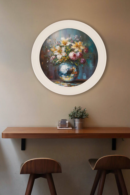 Disco Lilies & Roses - Oxford Strong White Round Frame - Blythe Living