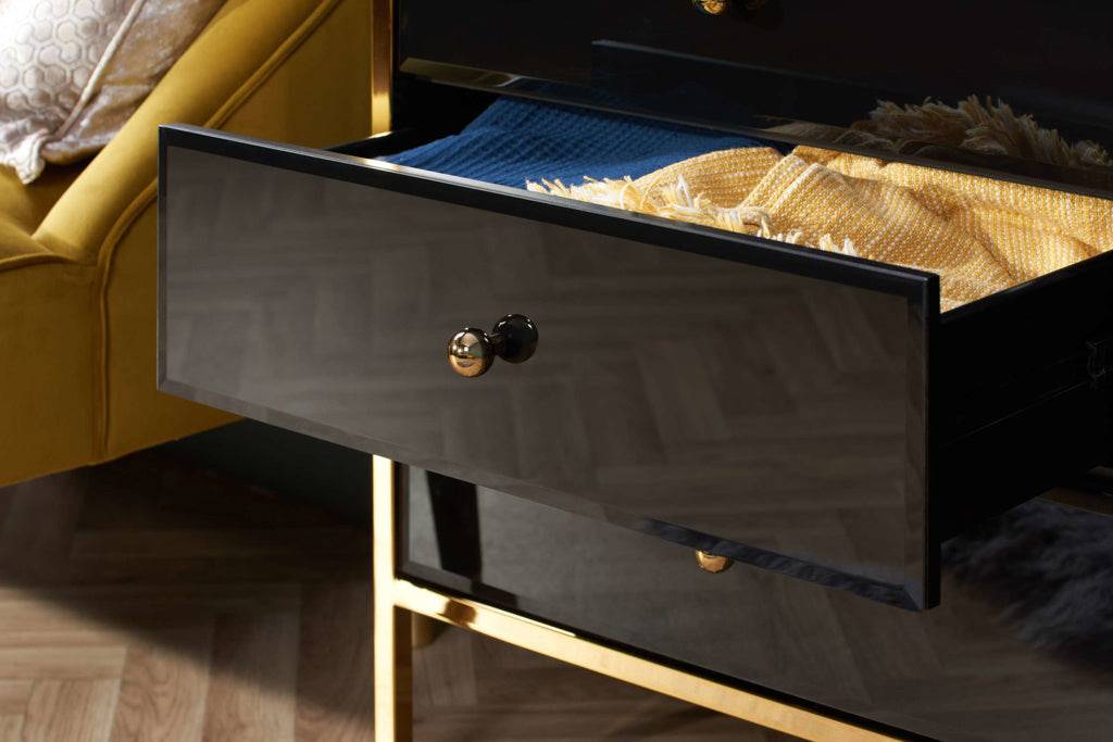 Discover Fenwick black bevelled glass 6 drawer chest buy online UK
