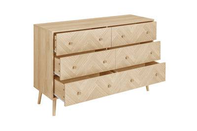 Discover Herringford Oak 6 Drawer Wide Chest herringbone pattern Blythe Living
