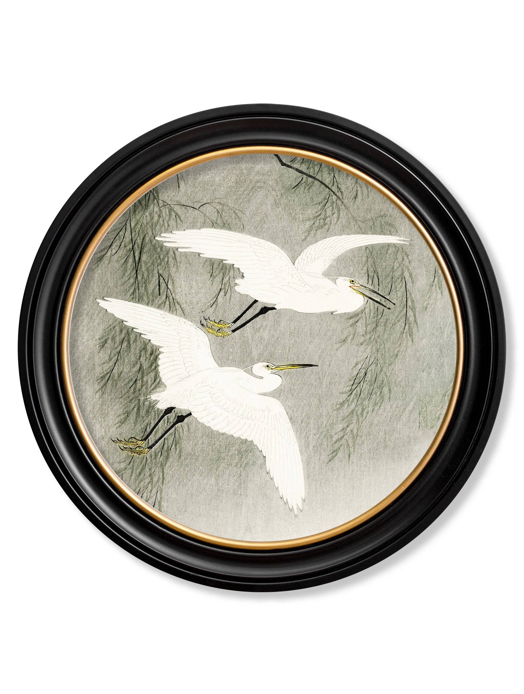 Discover c.1910 Little Egrets Ohara Koson in round frames Blythe Living
