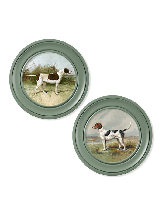 c.1881 Gun Dogs - Round Frame Green - Blythe Living