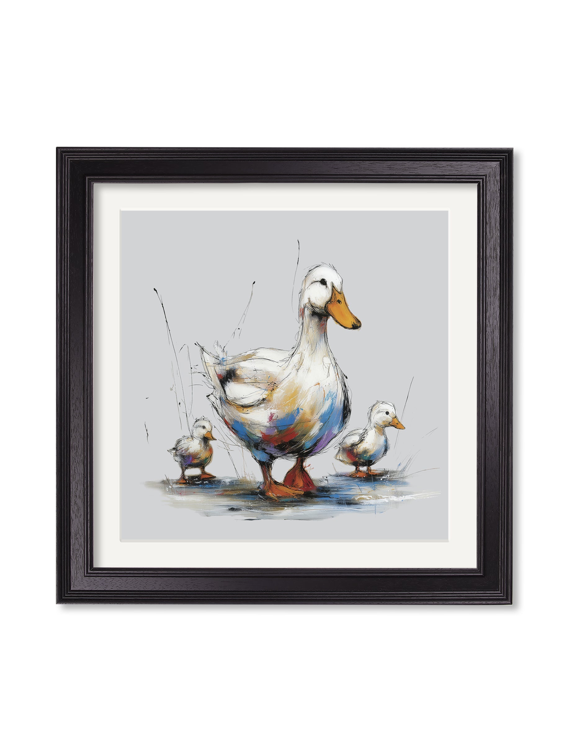 Family of Ducks Cosy Sketch - Black Hurstwood Square Frame - Blythe Living