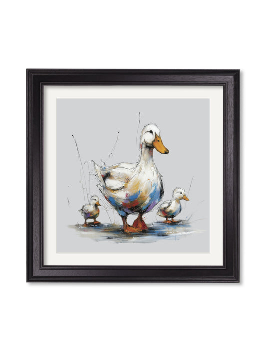 Family of Ducks Cosy Sketch - Black Hurstwood Square Frame - Blythe Living