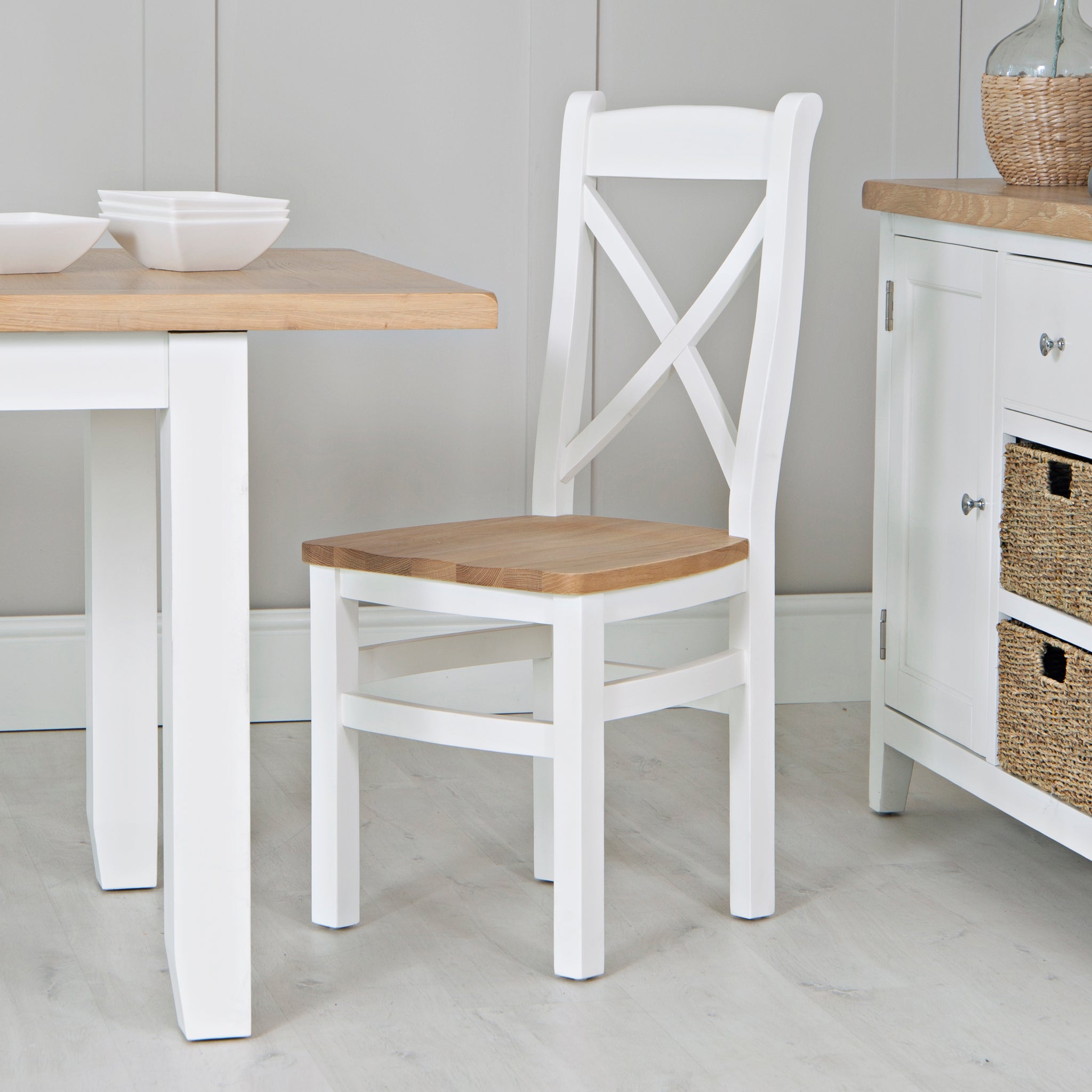 Nova Cross Back Chair with Wooden Seat White