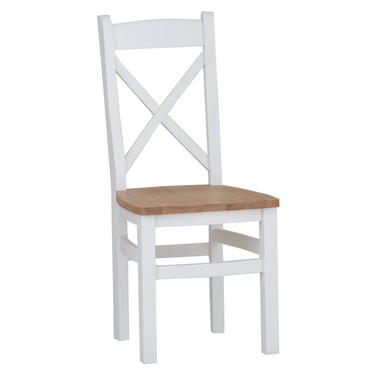 Nova Cross Back Chair with Wooden Seat White