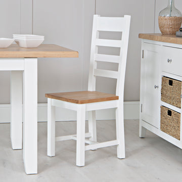 Nova Ladder Back Chair with Wooden Seat White