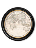 c.1838 World Map Hemispheres in Round Frames - Blythe Living