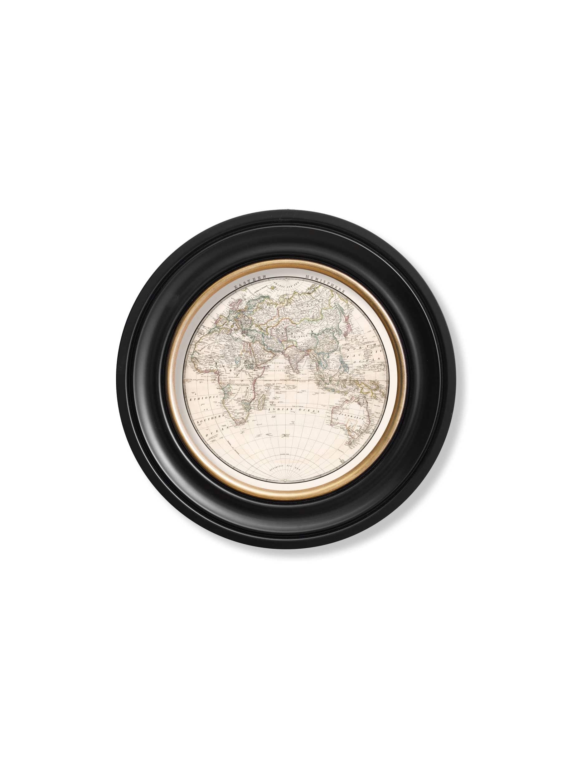 c.1838 World Map Hemispheres in Round Frames - Blythe Living