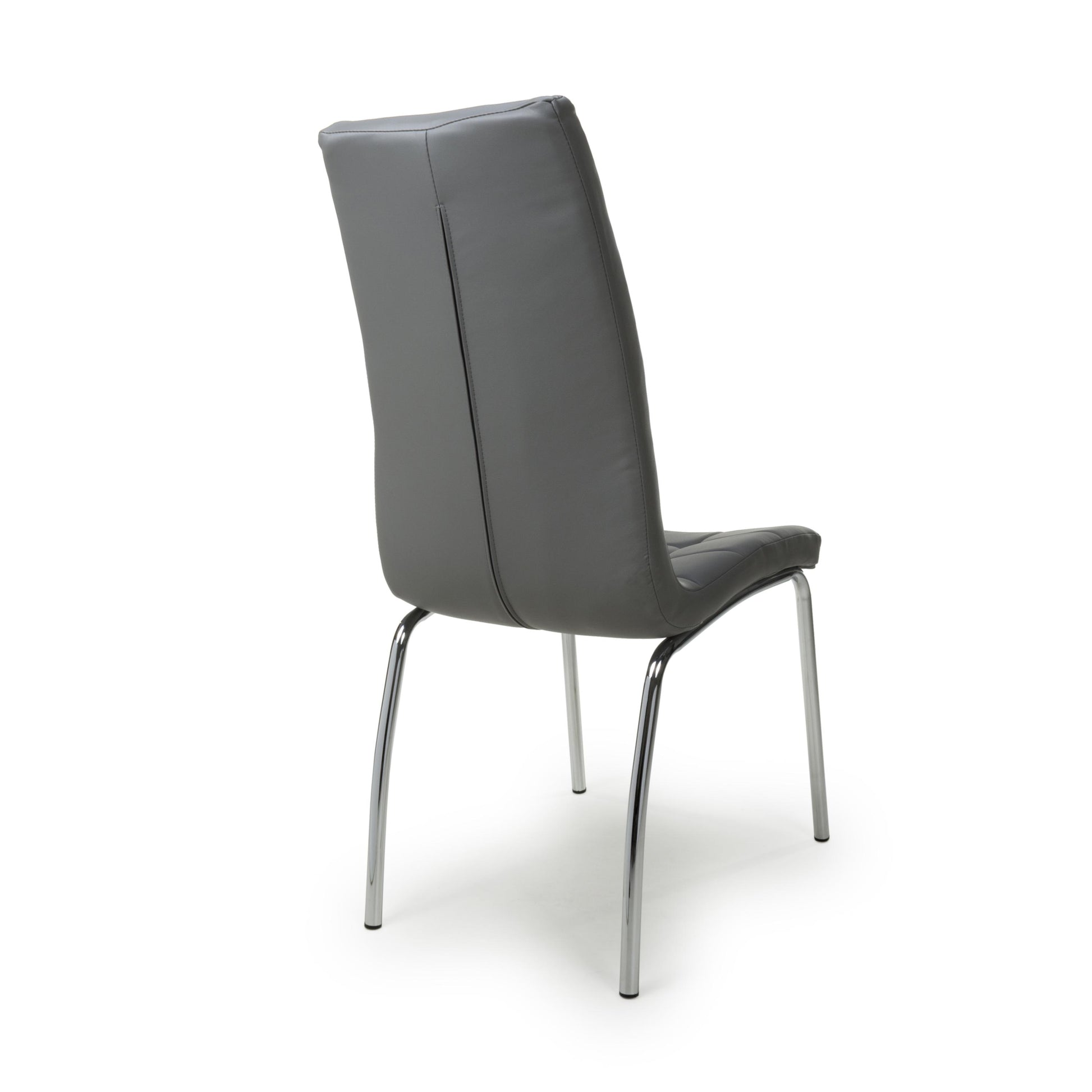 Explore Jenner Leather Effect Grey Chrome Dining Chair for modern dining rooms