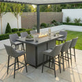 Explore Maze Regal 8 Seat Bar Set with quilted zinc grey bar stools
