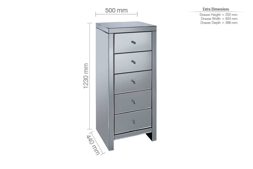 Explore Seville 5 Drawer Narrow Chest contemporary British bedroom furniture
