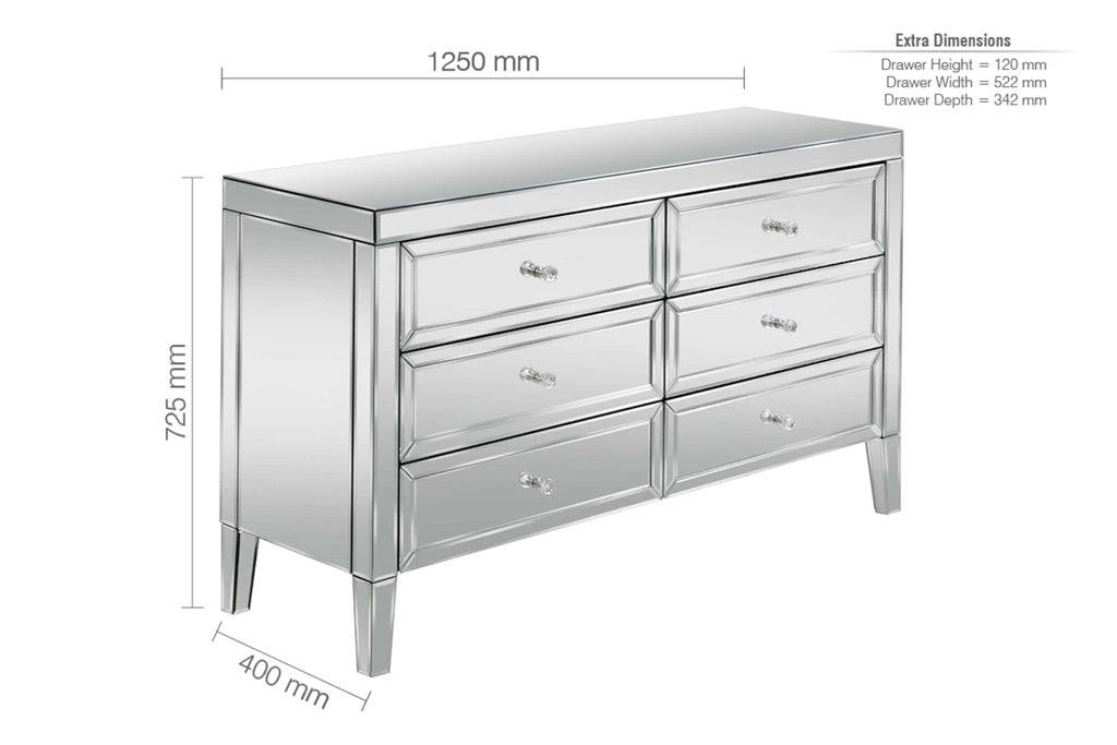 Explore glamorous wide mirrored 6 drawer bedroom chest for sale UK
