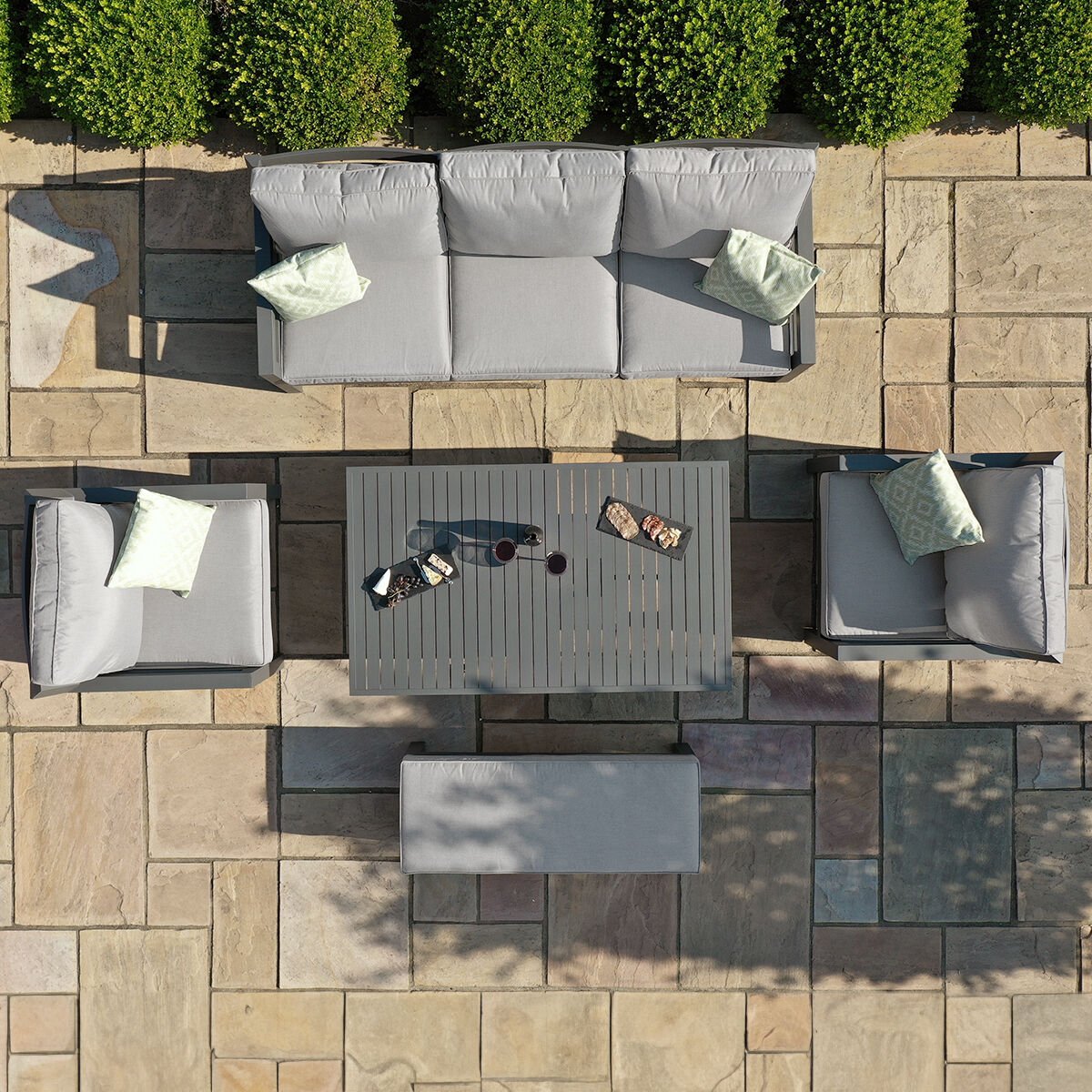 Explore luxury three seat outdoor sofa with rising table