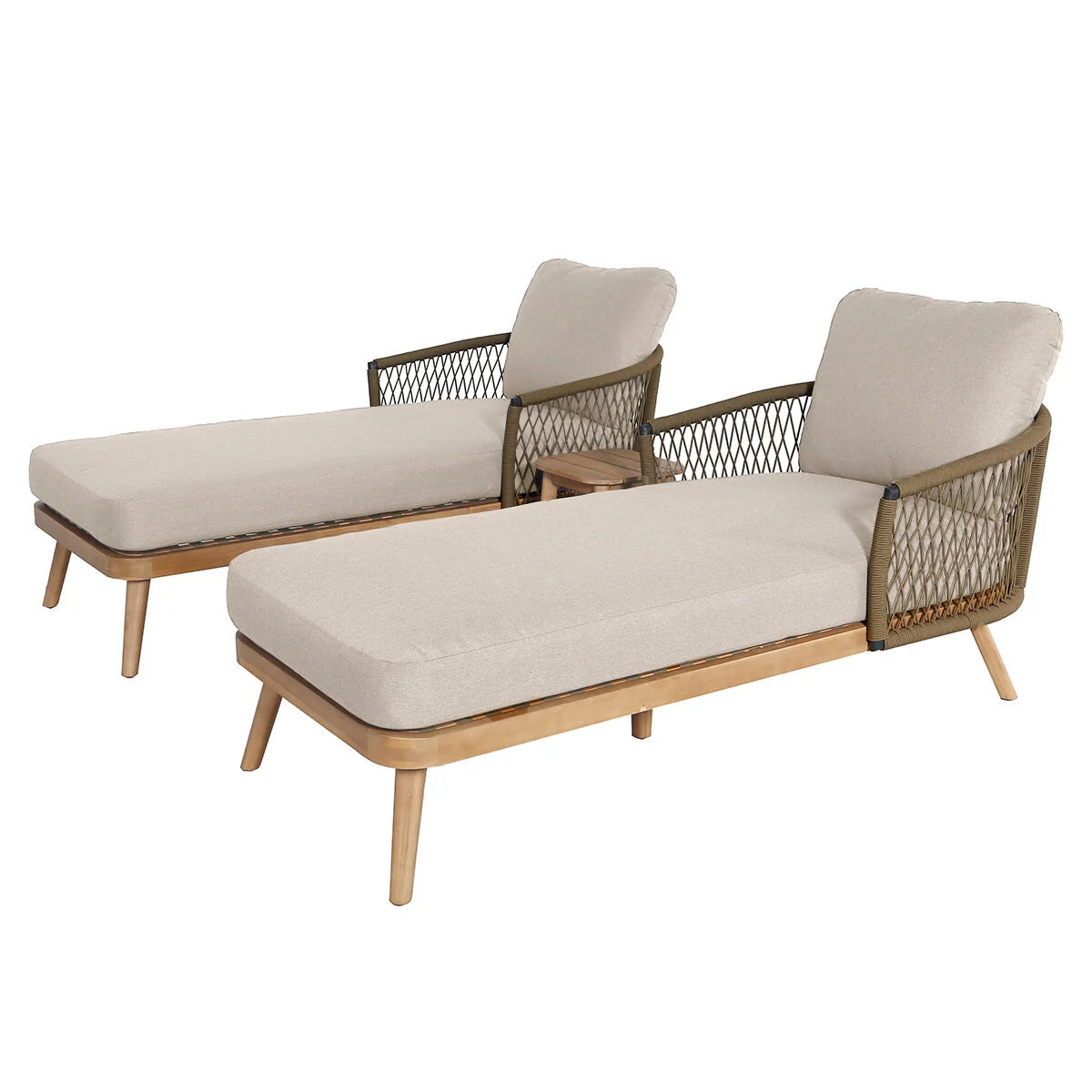 Explore premium rope weave loungers with ceramic coffee table