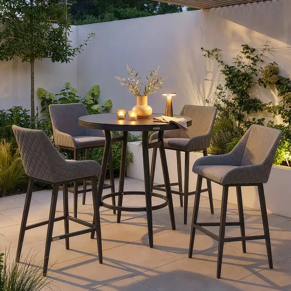 Maze - Outdoor Fabric Regal 4 Seat Round Bar Set - Zinc Grey - Blythe Living