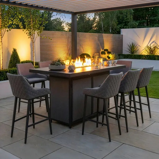 Maze - Outdoor Fabric Regal 8 Seat Rectangular Bar Set
with Fire Pit Table - Zinc Grey