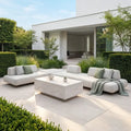 Maze - Outdoor Fabric Cannes Large Corner Sofa Set
with Rectangular Marble Effect Coffee Table - Pebble - Blythe Living