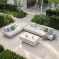 Maze - Outdoor Fabric Cannes Large Corner Sofa Set
with Rectangular Marble Effect Coffee Table - Pebble - Blythe Living