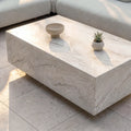 Maze - Outdoor Fabric Cannes Large Corner Sofa Set
with Rectangular Marble Effect Coffee Table - Pebble - Blythe Living