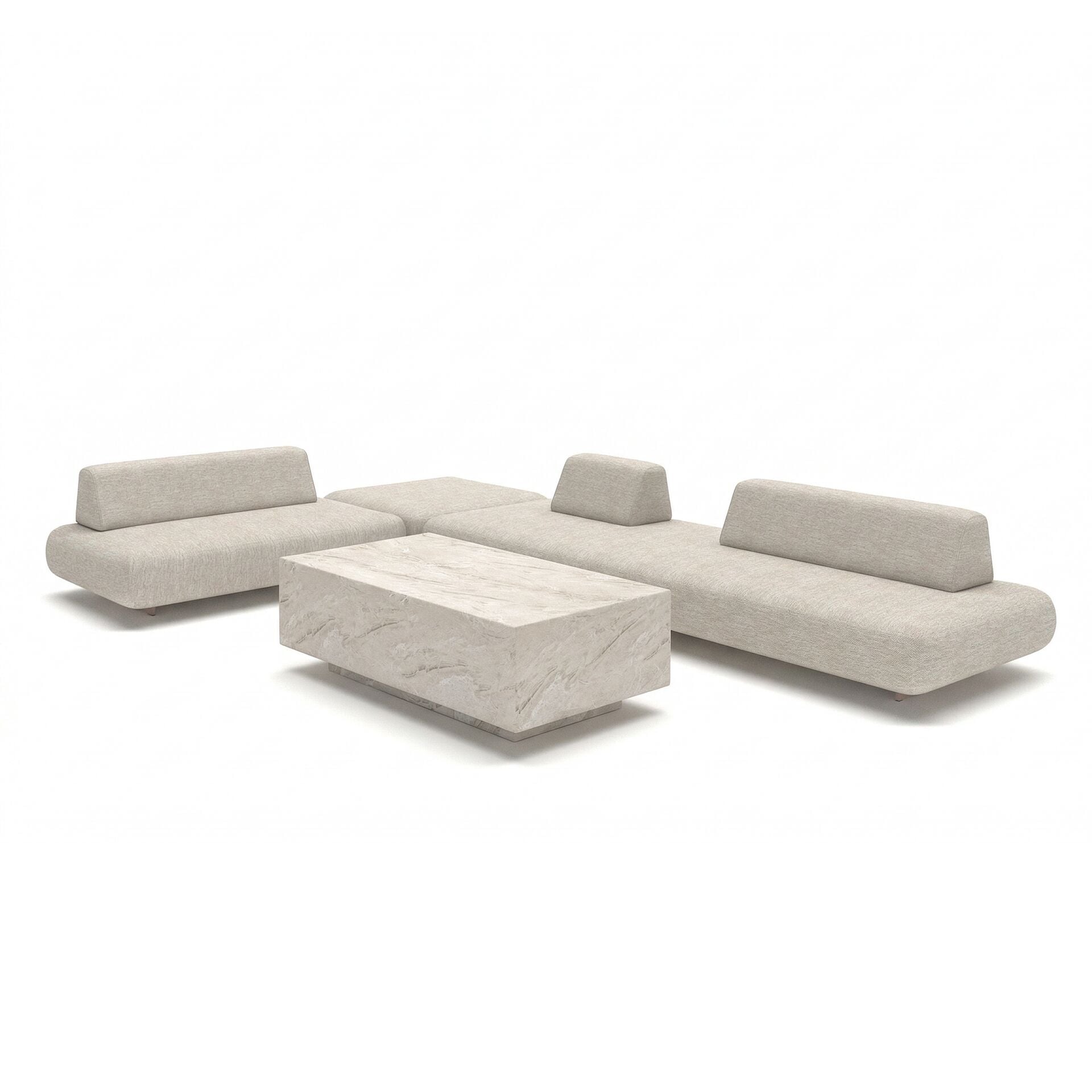 Maze - Outdoor Fabric Cannes Large Corner Sofa Set
with Rectangular Marble Effect Coffee Table - Pebble - Blythe Living