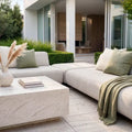 Maze - Outdoor Fabric Cannes Medium Corner Sofa Set
with Rectangular Marble Effect Coffee Table - Pebble - Blythe Living