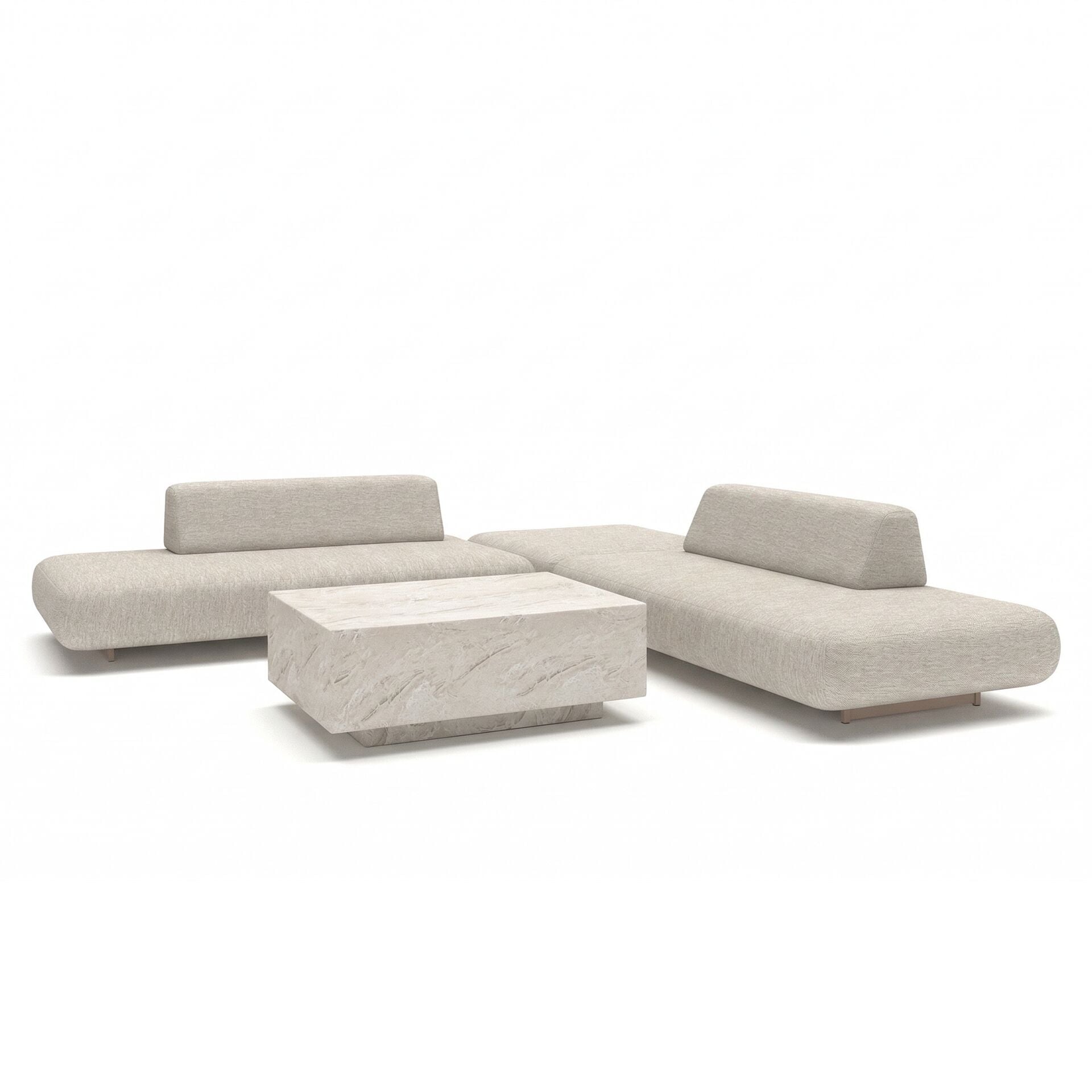 Maze - Outdoor Fabric Cannes Medium Corner Sofa Set
with Rectangular Marble Effect Coffee Table - Pebble - Blythe Living