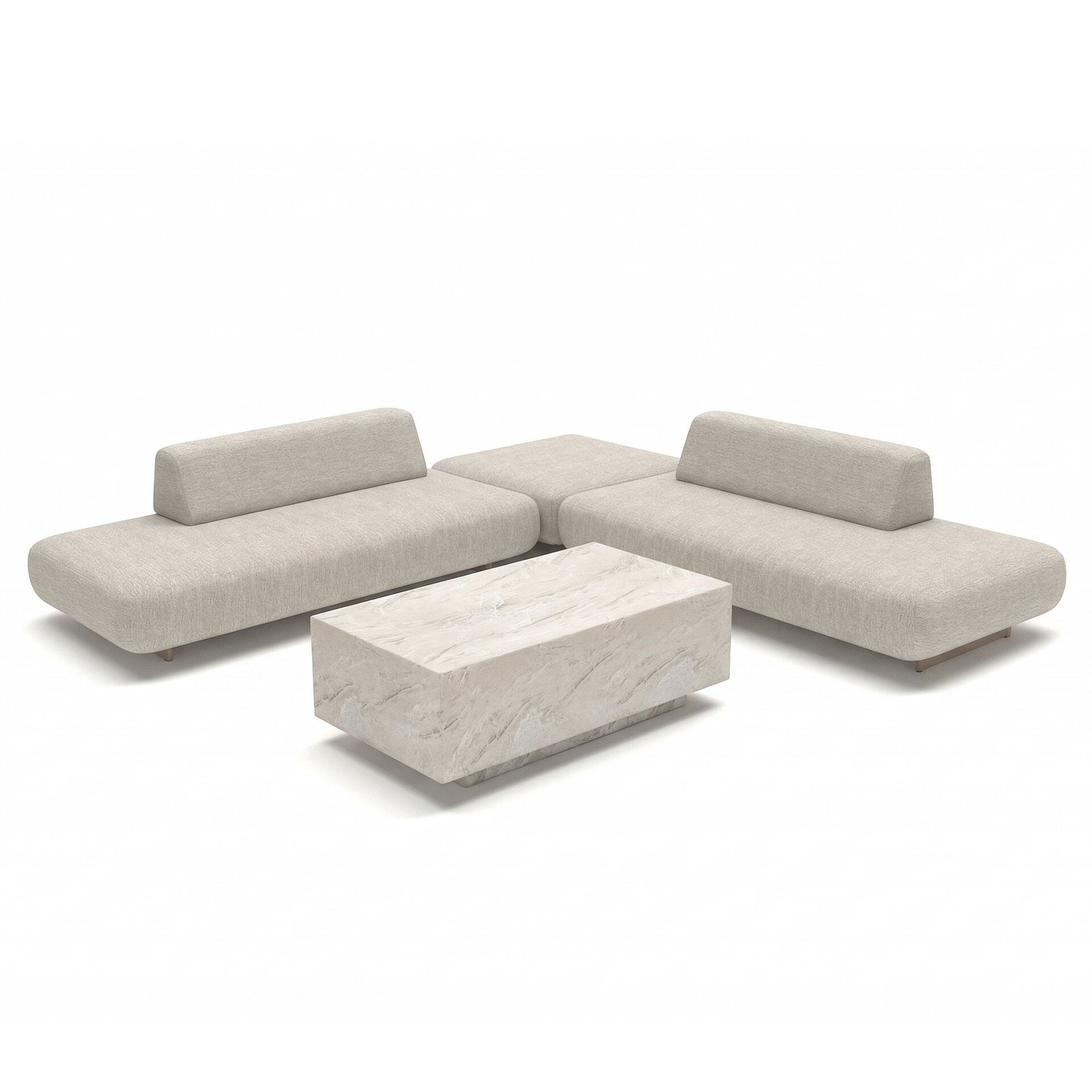 Maze - Outdoor Fabric Cannes Medium Corner Sofa Set
with Rectangular Marble Effect Coffee Table - Pebble - Blythe Living