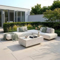 Maze - Outdoor Fabric Cannes Small Corner Sofa Set
with Rectangular Marble Effect Coffee Table - Pebble - Blythe Living
