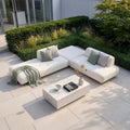 Maze - Outdoor Fabric Cannes Small Corner Sofa Set
with Rectangular Marble Effect Coffee Table - Pebble - Blythe Living