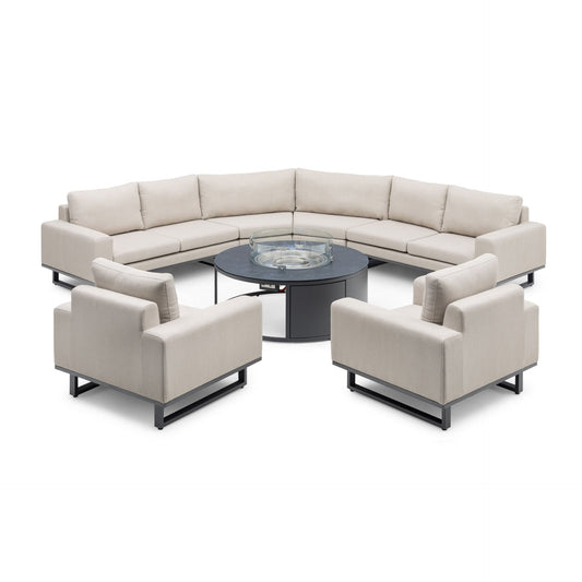 Maze - Outdoor Fabric Ethos Grande Corner Sofa Set & 2 Armchairs
with Round Fire Pit Table - Oatmeal - Blythe Living
