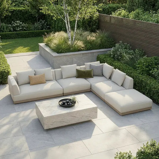 Maze - Outdoor Fabric Lyon Large Corner Sofa Set - Pebble - Blythe Living