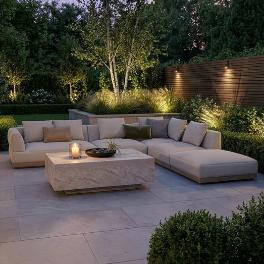 Maze - Outdoor Fabric Lyon Large Corner Sofa Set - Pebble - Blythe Living