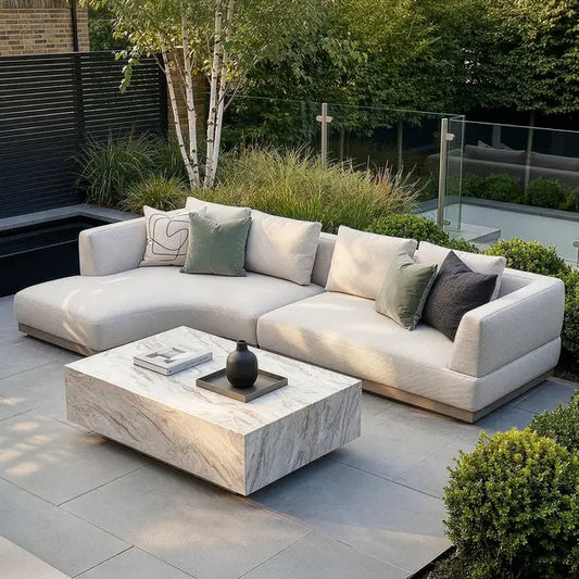 Maze - Outdoor Fabric Lyon Left-Handed Small Corner Sofa Set - Pebble - Blythe Living