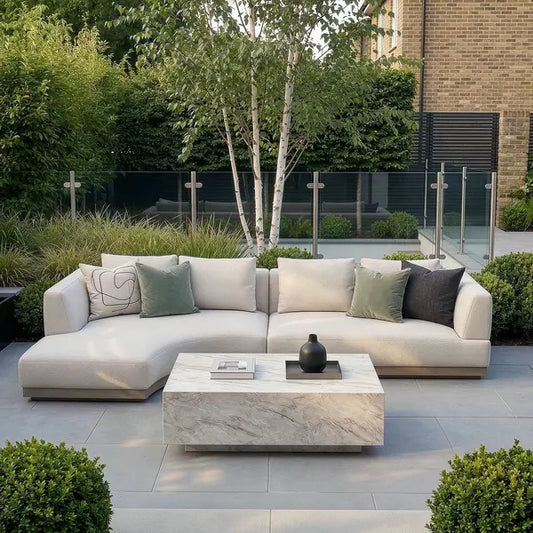 Maze - Outdoor Fabric Lyon Left-Handed Small Corner Sofa Set - Pebble - Blythe Living