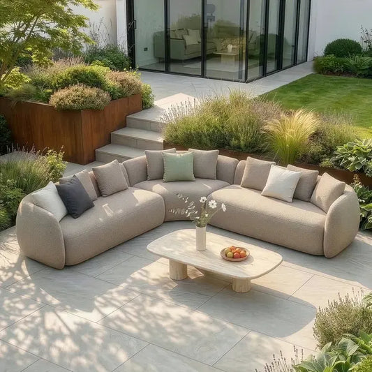 Maze - Outdoor Fabric Monte Carlo Large Corner Sofa Set - Greige Boucle - Blythe Living